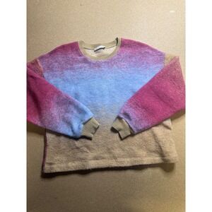Zara Wool Blend Ombre Sweater Pink Blue Brown Knit Pullover Size S Small‎